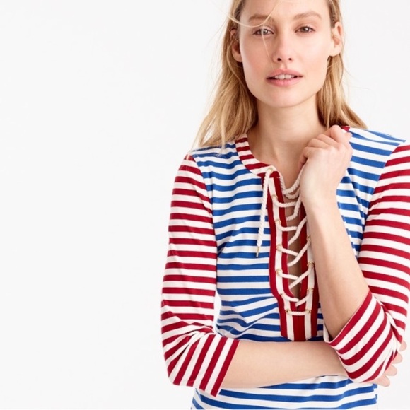 J.Crew Sammie Stripe Lace-Up Maxi Dress G3607 Baltic Red Blue Nautical Boho, S - Picture 4 of 16